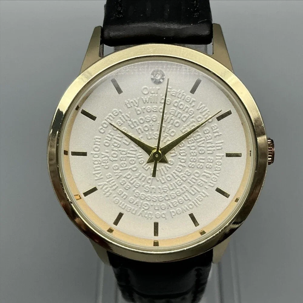Stauer Womens Watch 31mm Lord's Prayer Dial Gold Tone Black Leather New Battery